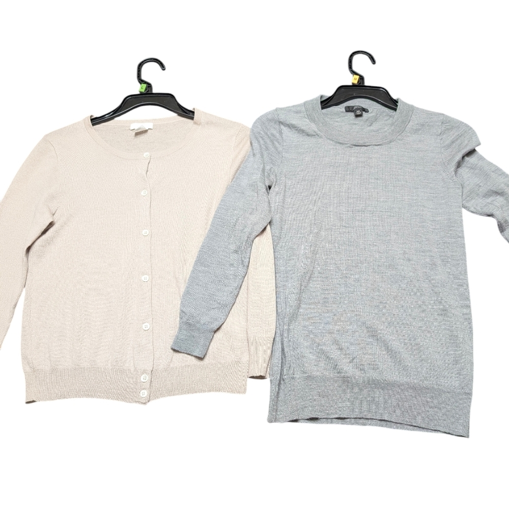 J. Crew Gray Merino Wool Tippi Knit XS/ Cashmere Button Front Cardigan Sweater S